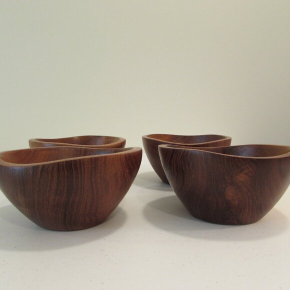 Vintage 'Handcrafted Unisilver Thai Teak' Salad Bowls - Set of 4 - Picture 6 of 14